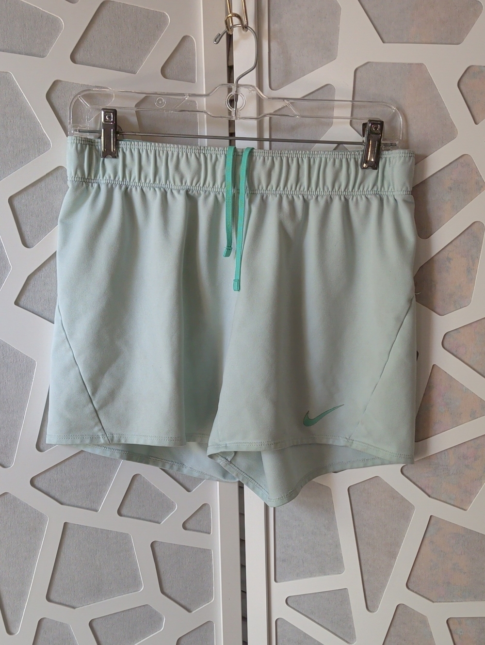 Nike Women's Light Mint Athletic Shorts with Teal Drawstring